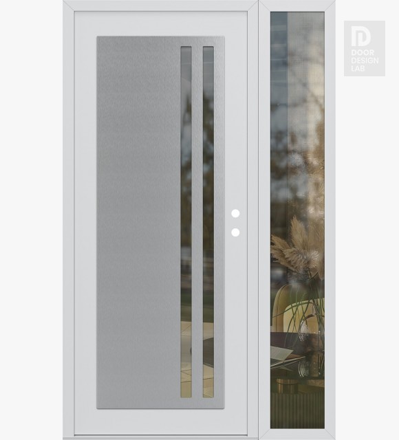 Modern Steel Front Door Diamond C6 48" x 80" white/white clear Glass Panel stainless steel LHI with Sidelite clear Glass