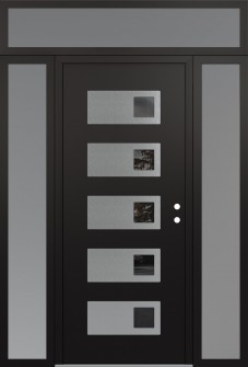 Diamond D2 64" x 96" black/black mirrored Glass Panel stainless steel LHI with 2 Sidelites and Transom frosted Glass