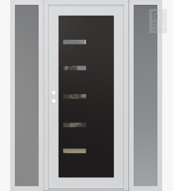 Modern Steel Front Door Diamond C8 60" x 80" white/white clear Glass Panel black RHI with 2 Sidelites frosted Glass
