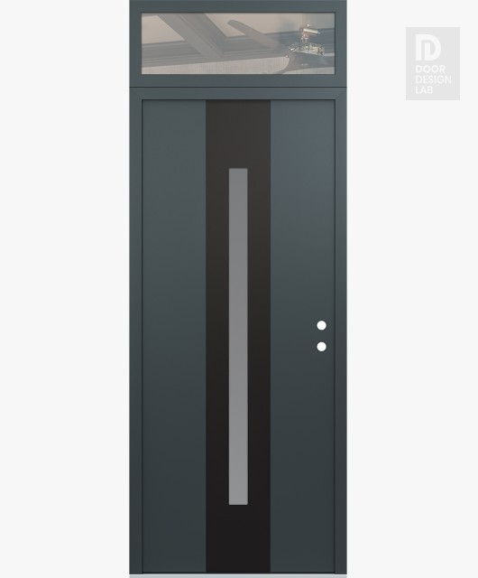 Modern Steel Front Door DIAMOND A2 36" X 96" ANTHRACITE/ANTHRACITE FROSTED GLASS PANEL BLACK LHI WITH TRANSOM CLEAR GLASS