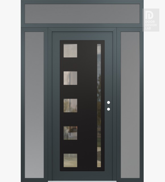 Modern Steel Front Door Diamond C3 64" x 96" anthracite/anthracite clear Glass Panel black LHI with 2 Sidelites and Transom frosted Glass