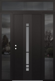 DIAMOND A3 60" X 96" BLACK/WHITE FROSTED GLASS PANEL BLACK RHI WITH 2 SIDELITES AND TRANSOM MIRRORED GLASS