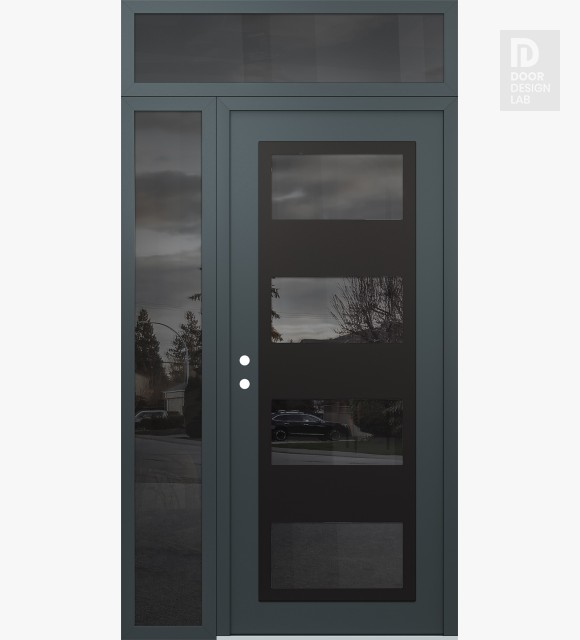 Modern Steel Front Door Diamond C2 50" x 96" anthracite/anthracite mirrored Glass Panel black RHI with Sidelite and Transom mirrored Glass
