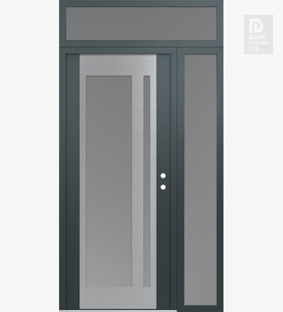 Modern Steel Front Door Diamond C15 48" x 96" anthracite/anthracite frosted Glass Panel stainless steel LHI with Sidelite and Transom frosted Glass