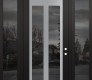 Modern Steel Front Door Diamond C14 68" x 96" black/black mirrored Glass Panel stainless steel LHI with 2 Sidelites and Transom mirrored Glass