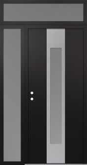 DIAMOND A1 52" X 96" BLACK/WHITE FROSTED GLASS PANEL STAINLESS STEEL RHI WITH SIDELITE AND TRANSOM FROSTED GLASS