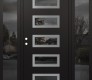 Modern Steel Front Door Diamond D1 68" x 80" black/black mirrored Glass Panel stainless steel RHI with 2 Sidelites mirrored Glass