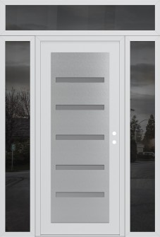 Diamond C7 68" x 96" white/white frosted Glass Panel stainless steel LHI with 2 Sidelites and Transom mirrored Glass