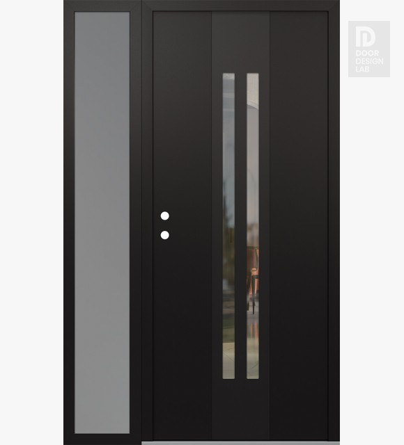 Modern Steel Front Door DIAMOND A8 52" X 80" BLACK/BLACK CLEAR GLASS PANEL BLACK RHI WITH SIDELITE FROSTED GLASS