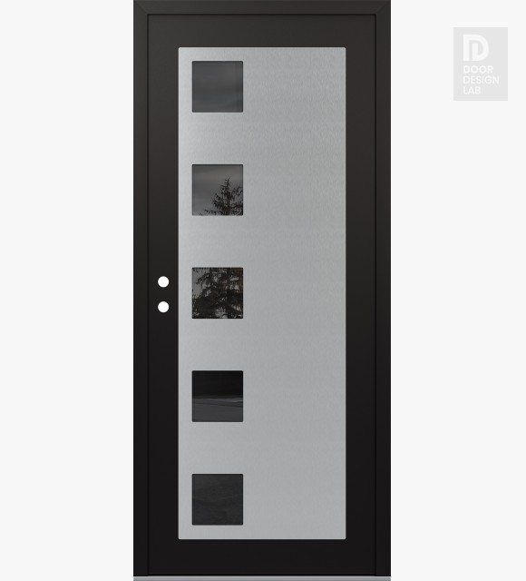 Modern Steel Front Door Diamond C5 36" x 80" black/black mirrored Glass Panel stainless steel RHI
