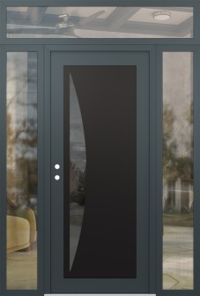 Diamond C13 64" x 96" anthracite/anthracite mirrored Glass Panel black RHI with 2 Sidelites and Transom clear Glass