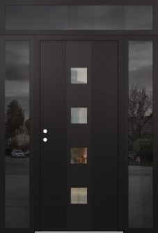 DIAMOND A12 68" X 96" BLACK/BLACK CLEAR GLASS PANEL BLACK RHI WITH 2 SIDELITES AND TRANSOM MIRRORED GLASS