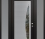 Modern Steel Front Door Diamond C13 60" x 96" black/black clear Glass Panel stainless steel LHI with 2 Sidelites and Transom frosted Glass