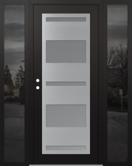 Diamond C10 68" x 80" black/white frosted Glass Panel stainless steel RHI with 2 Sidelites mirrored Glass
