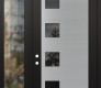 Modern Steel Front Door Diamond C5 50" x 96" black/black mirrored Glass Panel stainless steel RHI with Sidelite and Transom clear Glass