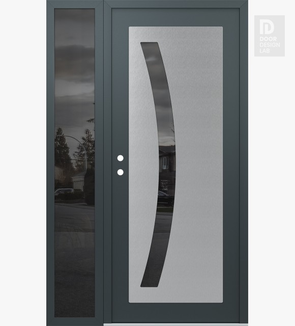 Modern Steel Front Door Diamond C4 48" x 80" anthracite/anthracite mirrored Glass Panel stainless steel RHI with Sidelite mirrored Glass