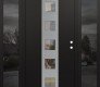 Modern Steel Front Door DIAMOND A13 64" X 80" BLACK/BLACK CLEAR GLASS PANEL STAINLESS STEEL LHI WITH 2 SIDELITES MIRRORED GLASS
