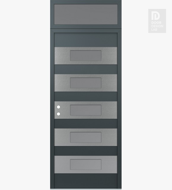 Modern Steel Front Door Diamond D5 36" x 96" anthracite/anthracite frosted Glass Panel stainless steel RHI with Transom frosted Glass