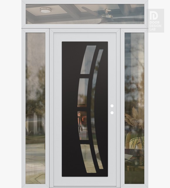 Modern Steel Front Door Diamond C12 60" x 96" white/white clear Glass Panel black LHI with 2 Sidelites and Transom clear Glass