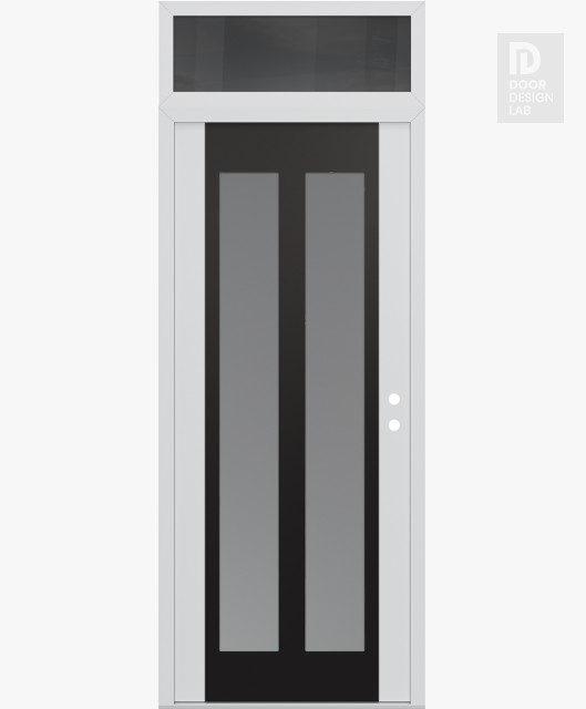 Modern Steel Front Door Diamond C14 36" x 96" white/white frosted Glass Panel black LHI with Transom mirrored Glass