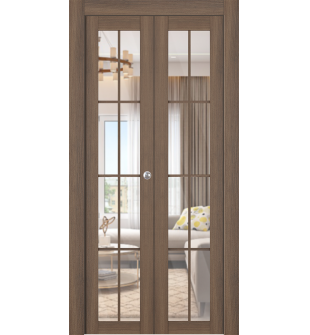 Avon 8 Lite Clear Vetro Pecan Nutwood Bi-folding doors