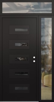 Diamond D6 50" x 96" black/black mirrored Glass Panel black LHI with Sidelite and Transom clear Glass