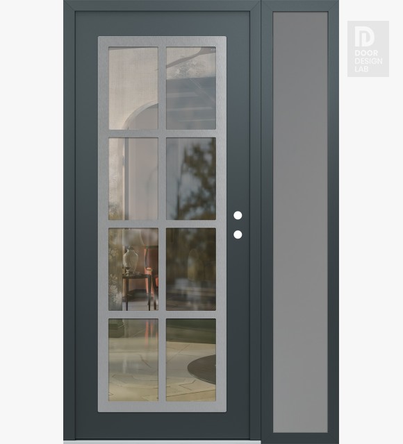 Modern Steel Front Door Diamond C16 48" x 80" anthracite/anthracite clear Glass Panel stainless steel LHI with Sidelite frosted Glass