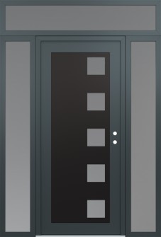 Diamond C5 64" x 96" anthracite/anthracite frosted Glass Panel black LHI with 2 Sidelites and Transom frosted Glass