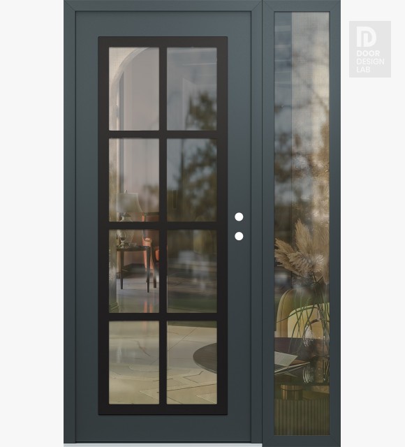Modern Steel Front Door Diamond C16 50" x 80" anthracite/anthracite clear Glass Panel black LHI with Sidelite clear Glass