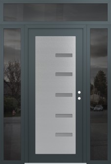 Diamond C8 64" x 96" anthracite/anthracite frosted Glass Panel stainless steel LHI with 2 Sidelites and Transom mirrored Glass