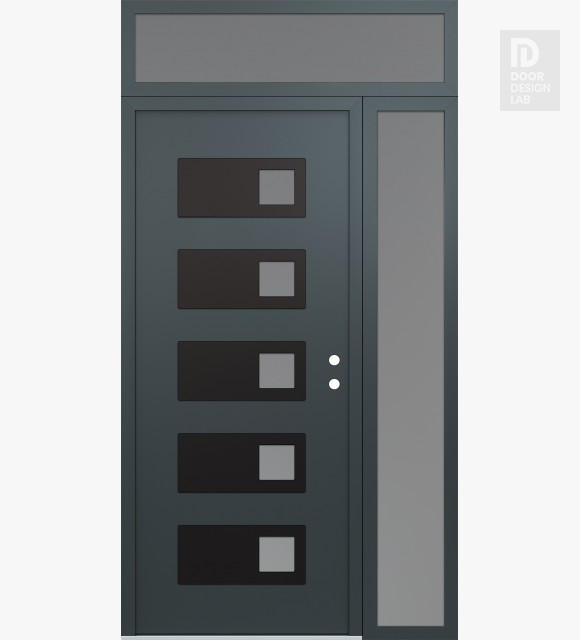 Modern Steel Front Door Diamond D2 50" x 96" anthracite/anthracite frosted Glass Panel black LHI with Sidelite and Transom frosted Glass