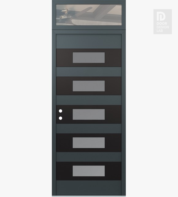 Modern Steel Front Door Diamond D5 36" x 96" anthracite/anthracite frosted Glass Panel black RHI with Transom clear Glass