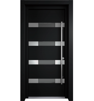 MODERN BLACK EXTERIOR STEEL DOOR AURA 37 7/16" X 81 11/16" LEFT HAND INSWING + HARDWARE