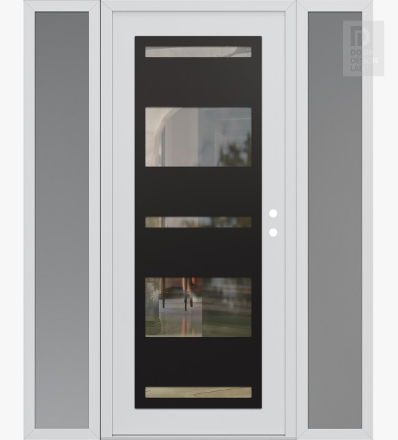 Modern Steel Front Door Diamond C10 68" x 80" white/white clear Glass Panel black LHI with 2 Sidelites frosted Glass