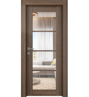 Avon 4 Lite Clear Vetro Pecan Nutwood Single Doors