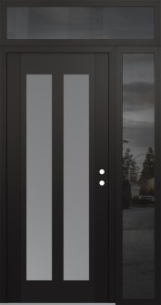 Diamond C14 52" x 96" black/white frosted Glass Panel black LHI with Sidelite and Transom mirrored Glass