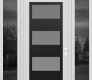 Modern Steel Front Door Diamond C2 64" x 96" white/white frosted Glass Panel black LHI with 2 Sidelites and Transom mirrored Glass