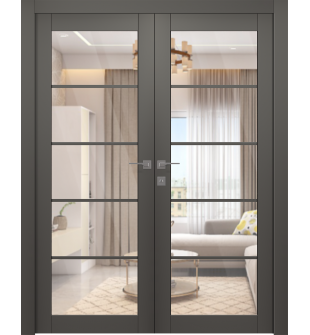Avon 5 Lite Clear Vetro Gray Matte Double doors