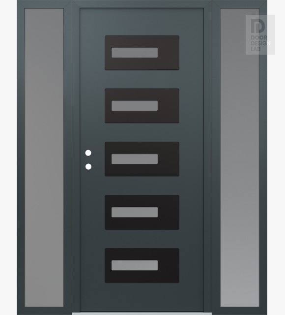Modern Steel Front Door Diamond D6 60" x 80" anthracite/anthracite frosted Glass Panel black RHI with 2 Sidelites frosted Glass