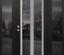 Modern Steel Front Door Diamond C14 60" x 80" black/black mirrored Glass Panel stainless steel RHI with 2 Sidelites mirrored Glass