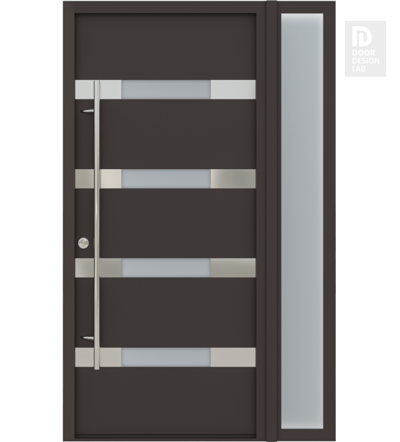 MODERN FRONT STEEL DOOR AURA BROWN/WHITE 49 1/4" X 81 11/16" RHI + SIDELITE RIGHT