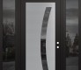 Modern Steel Front Door Diamond C4 64" x 96" black/black mirrored Glass Panel stainless steel LHI with 2 Sidelites and Transom mirrored Glass