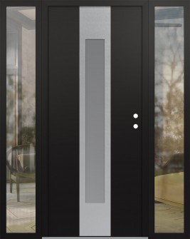 DIAMOND A1 68" X 80" BLACK/WHITE FROSTED GLASS PANEL STAINLESS STEEL LHI WITH 2 SIDELITES CLEAR GLASS