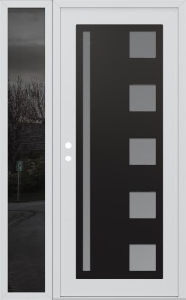 Diamond C3 52" x 80" white/white frosted Glass Panel black RHI with Sidelite mirrored Glass