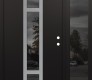 Modern Steel Front Door DIAMOND A9 50" X 80" BLACK/BLACK MIRRORED GLASS PANEL STAINLESS STEEL LHI WITH SIDELITE MIRRORED GLASS