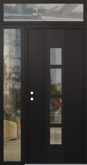 DIAMOND A10 50" X 96" BLACK/BLACK CLEAR GLASS PANEL BLACK RHI WITH SIDELITE AND TRANSOM CLEAR GLASS