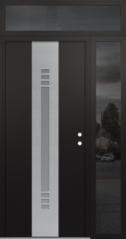 DIAMOND A5 52" X 96" BLACK/WHITE FROSTED GLASS PANEL STAINLESS STEEL LHI WITH SIDELITE AND TRANSOM MIRRORED GLASS