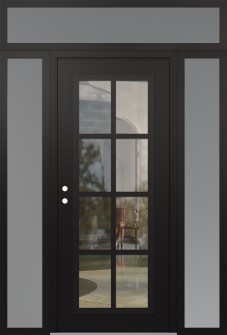 Diamond C16 60" x 96" black/black clear Glass Panel black RHI with 2 Sidelites and Transom frosted Glass