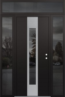 DIAMOND A1 68" X 96" BLACK/BLACK MIRRORED GLASS PANEL STAINLESS STEEL LHI WITH 2 SIDELITES AND TRANSOM MIRRORED GLASS