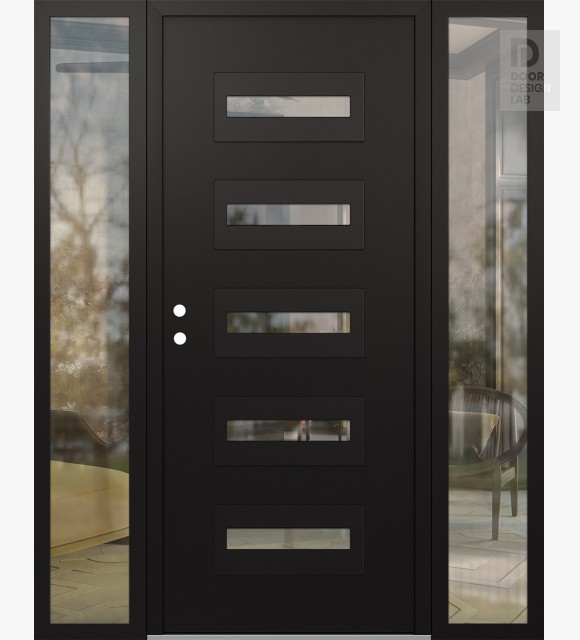Modern Steel Front Door Diamond D4 64" x 80" black/black clear Glass Panel black RHI with 2 Sidelites clear Glass